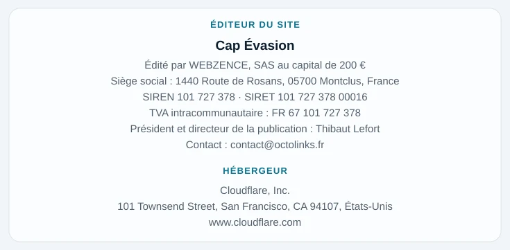 Coordonnées légales de l&rsquo;éditeur et de l&rsquo;hébergeur du site